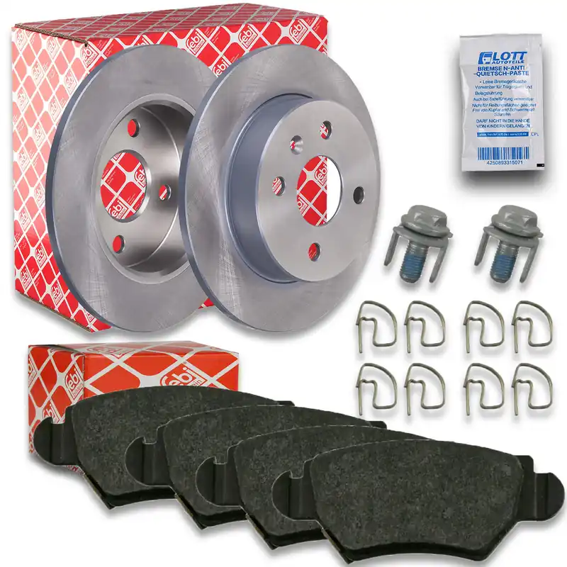 2x FEBI Bremsscheibe Ø240mm + Beläge hinten passend für Opel Astra G CC T98 1.6 Günstig