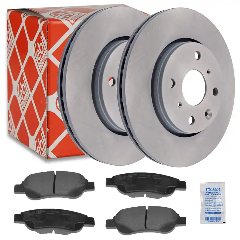 2x FEBI Bremsscheibe Ø247mm + Beläge vorne passend für Toyota Aygo Citroen C1 Abverkauf