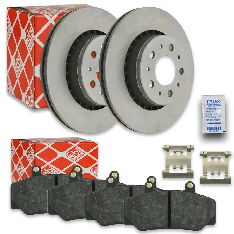 2x FEBI Bremsscheibe Ø287mm + Beläge vorne passend für Volvo 940 Kombi 945 2.3 Top-Angebot