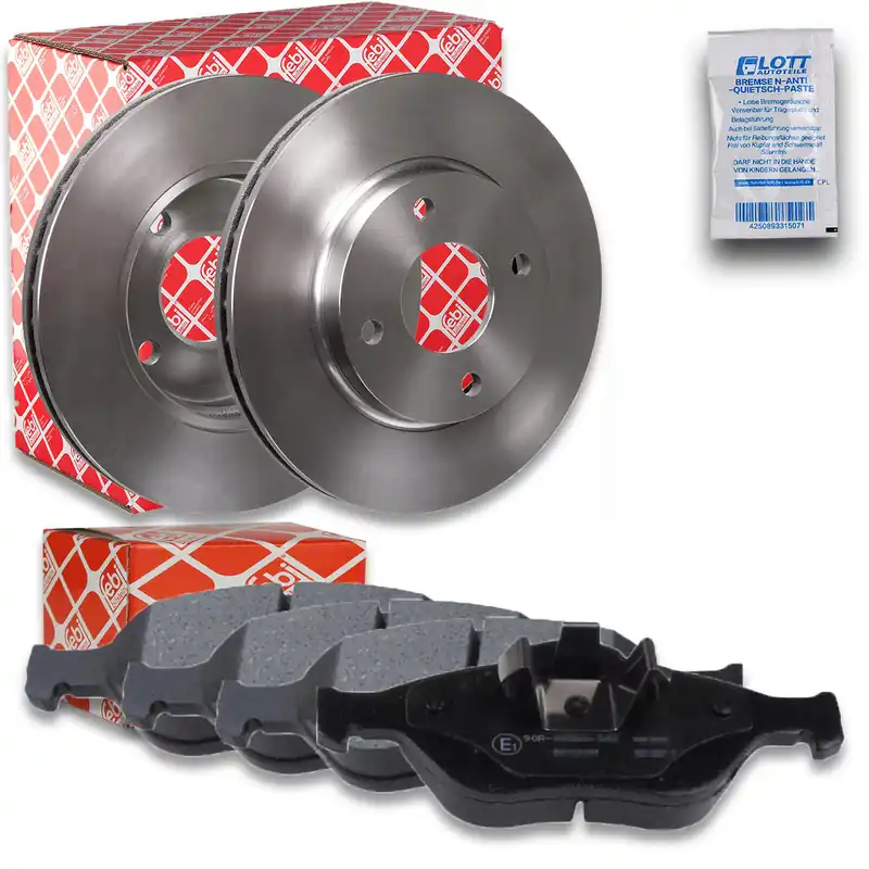 2x FEBI Bremsscheibe Ø258mm + Beläge vorne passend für u.a. Ford Fusion JU 1.4 Top-Seller