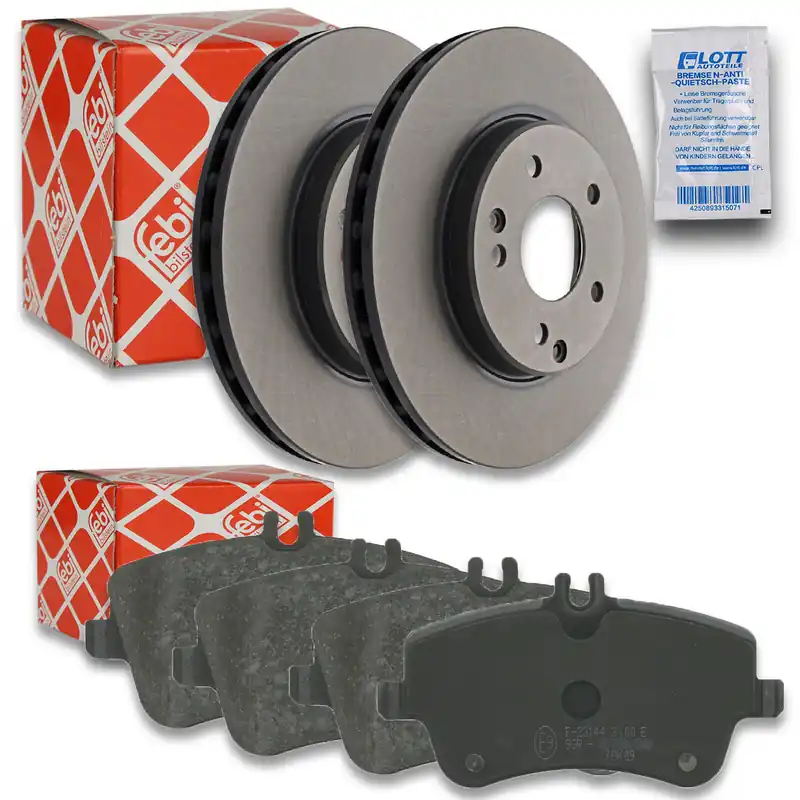 2x FEBI Bremsscheibe Ø288mm + Beläge vorne passend für Mercedes C-Klasse W203 C Sonderaktion